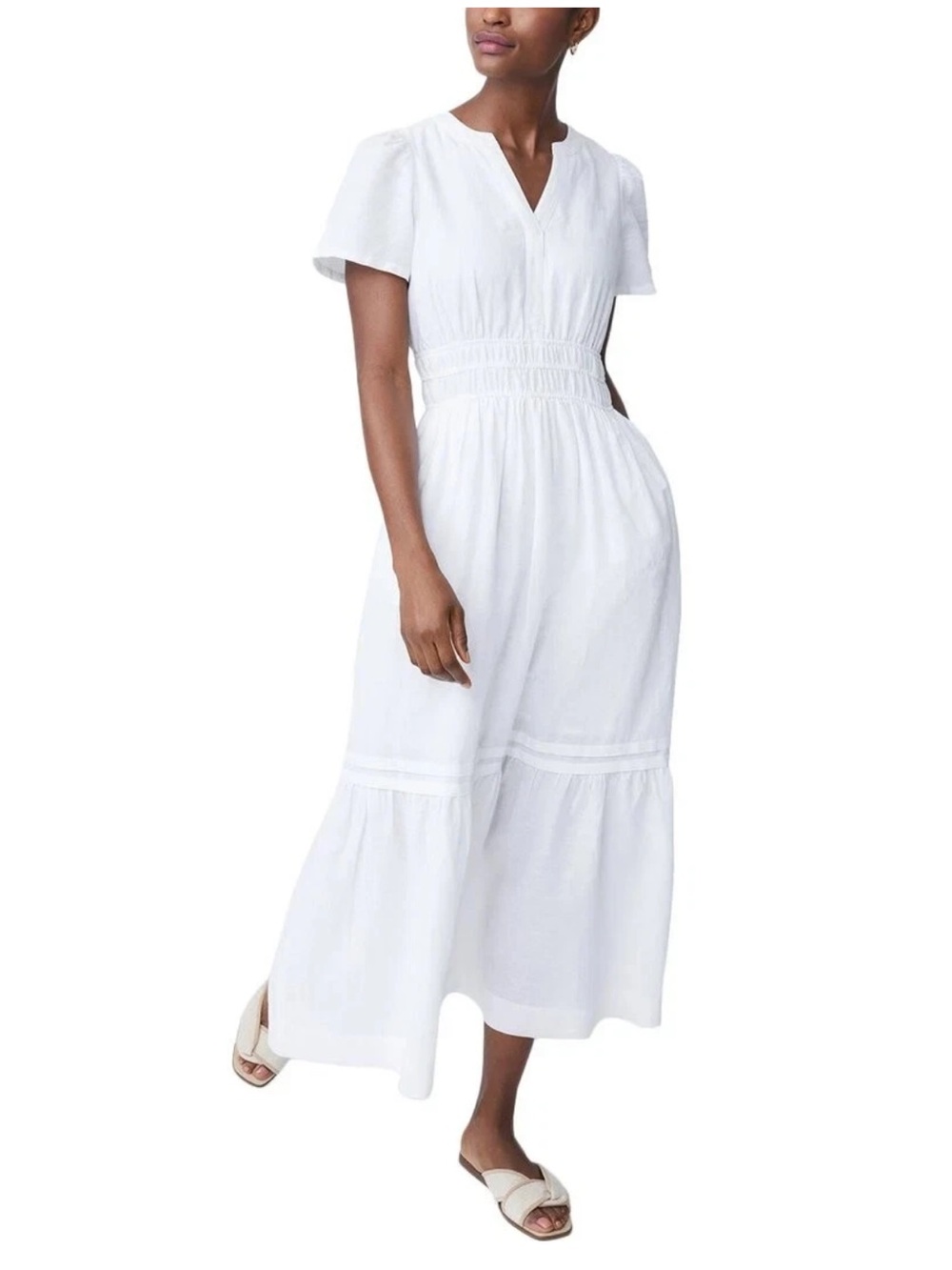 NWOT J McLaughlin Mei White Cotton V-Neck Maxi Dress, Size XS